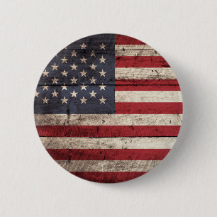 American Flag on Old Wood Grain Button