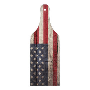 American Flag on Old Wood Grain Cutting Board