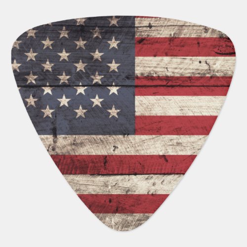 American Flag on Old Wood Grain Guitar Pick