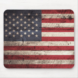 American Flag on Old Wood Grain Mouse Pad
