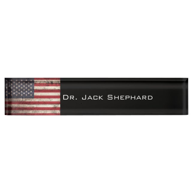 American Flag on Old Wood Grain Nameplate (Front)