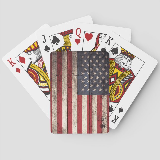 American Flag on Old Wood Grain Poker Cards (Back)