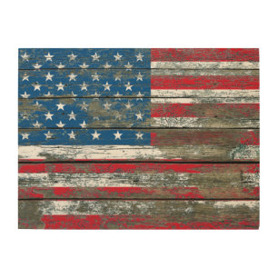 American Flag on Rough Wood Boards Effect Wood Wall Decor