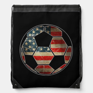 American Flag on Soccer Ball - Soccer Ball Flag Drawstring Bag