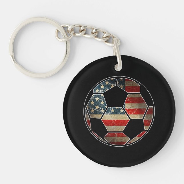 American Flag on Soccer Ball - Soccer Ball Flag Keychain (Front)