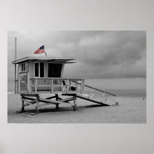American Flag on the Lifeguard Shack Poster