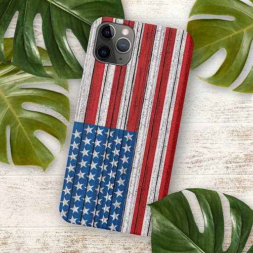 American Flag On Weathered Wooden Planks Pattern iPhone 11 Pro Max Case
