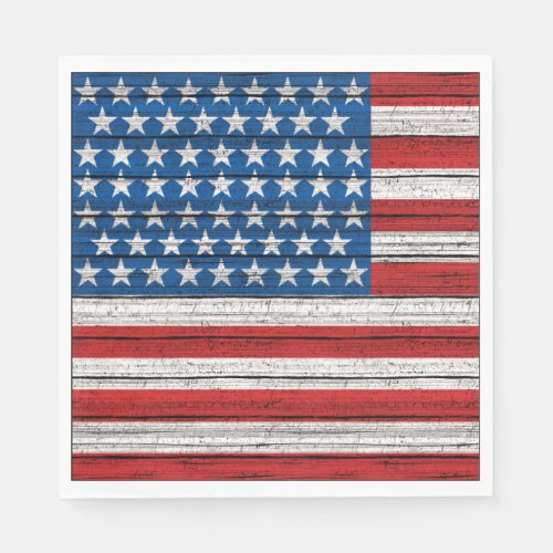 American Flag On Weathered Wooden Planks Pattern Napkins