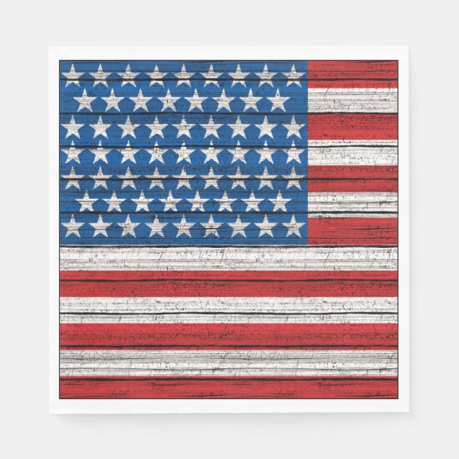 American Flag On Weathered Wooden Planks Pattern Napkins (Front)