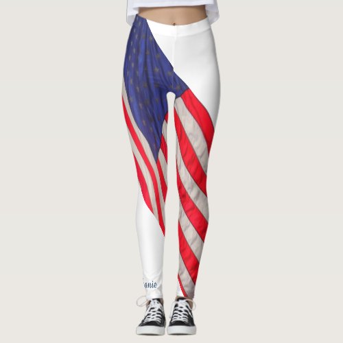 American Flag on White Background wName Leggings