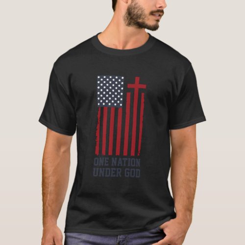 American Flag One Nation Under God Cross Christmas T_Shirt