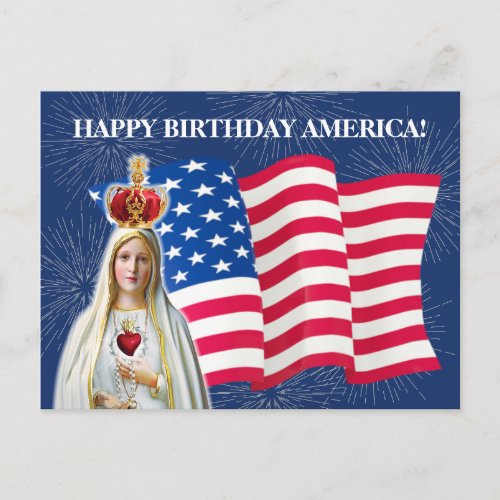 American Flag Our Lady of Fatima Fireworks Postcard
