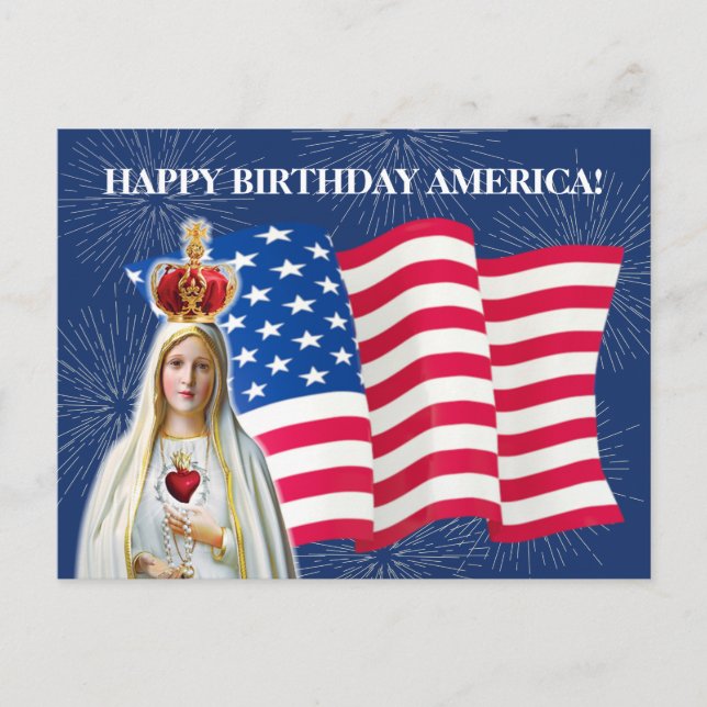 American Flag Our Lady of Fatima Fireworks Postcard (Front)