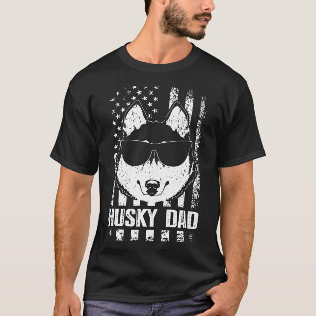 American Flag Outfit Siberian Husky Dog Dad Father T-Shirt (Front)