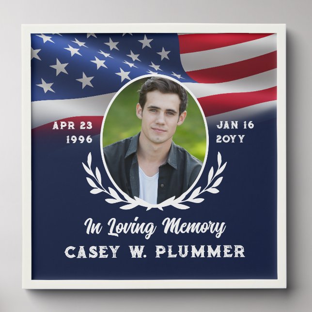 American Flag Oval Photo In Loving Memory Peel And Stick Photo Tile (Front Set)