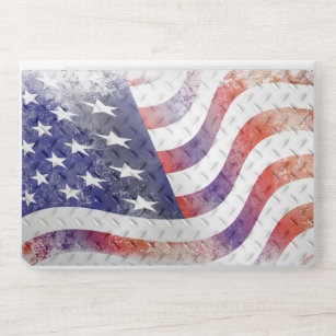 American Flag Over Diamond Plate Steel HP Laptop Skin
