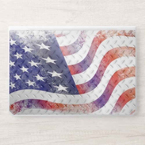 American Flag Over Diamond Plate Steel HP Laptop Skin