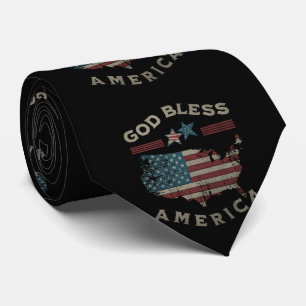 American Flag Over USA Map God Bless America Neck Tie