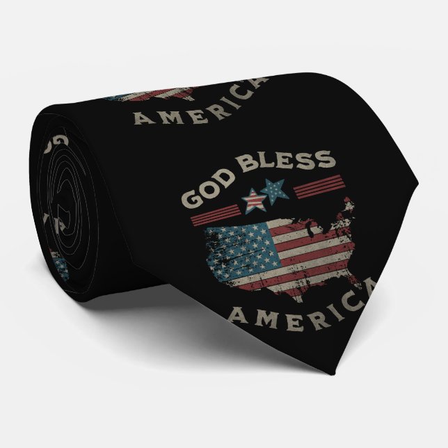 American Flag Over USA Map God Bless America Neck Tie (Rolled)