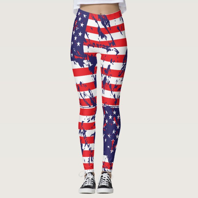 American Flag Paint Splatter Leggings (Front)