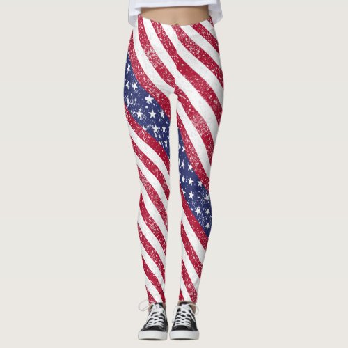 American Flag Paint Splatter Patriotic Leggings