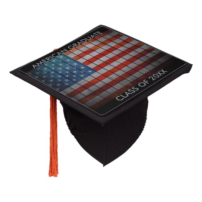 American Flag Painted Fence Graduation Cap Topper (Angled)