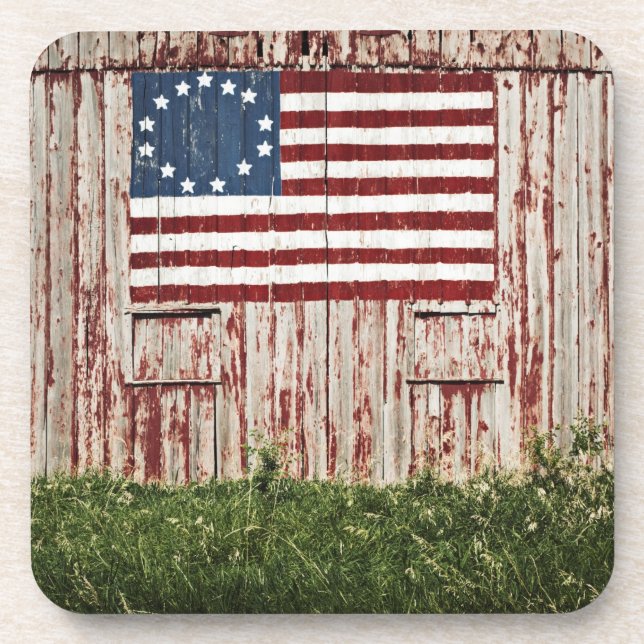 American flag painted on barn beverage coaster (Front)