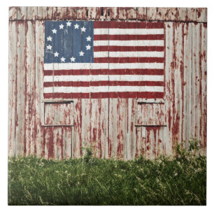 American flag painted on barn ceramic tile