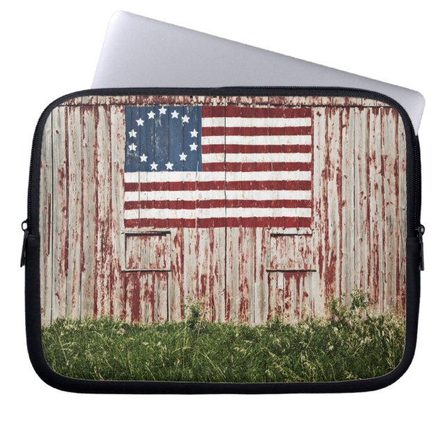 American flag painted on barn laptop sleeve (Front)