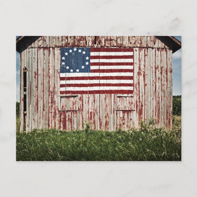 American flag painted on barn postcard (Front)