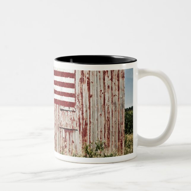 American flag painted on barn Two-Tone coffee mug (Right)
