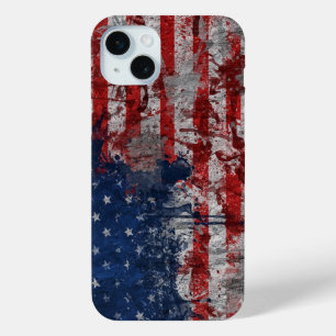 American Flag Painted on Grunge Wall iPhone 15 Plus Case