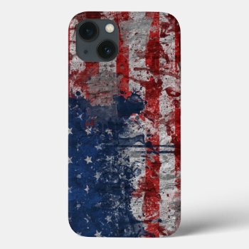 American Flag Painted On Grunge Wall Iphone 13 Case by nonstopshop at Zazzle