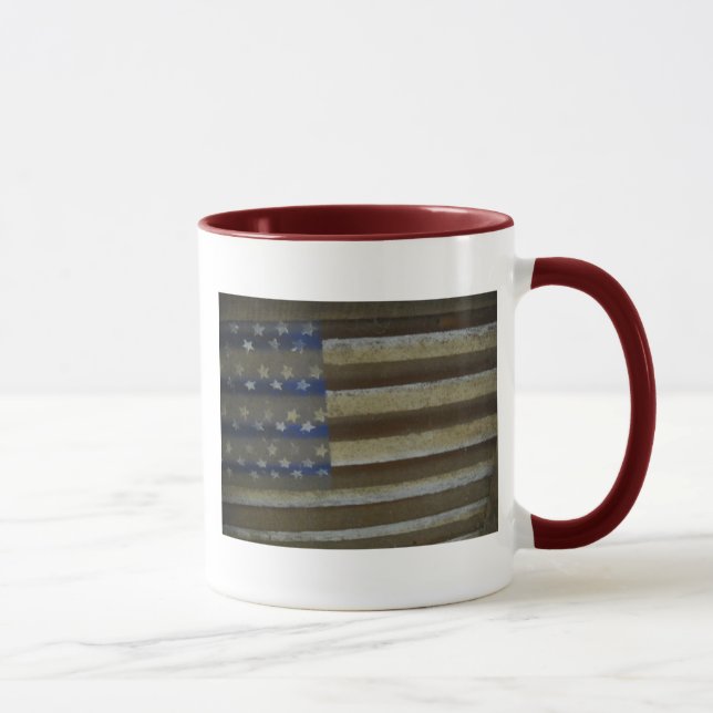 AMERICAN FLAG PAINTED ON RUSTY TIN MUG (Right)