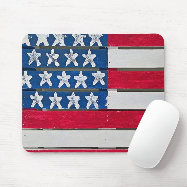 American Flag Painted On Wooden Pallet Mouse Pad (With Mouse)
