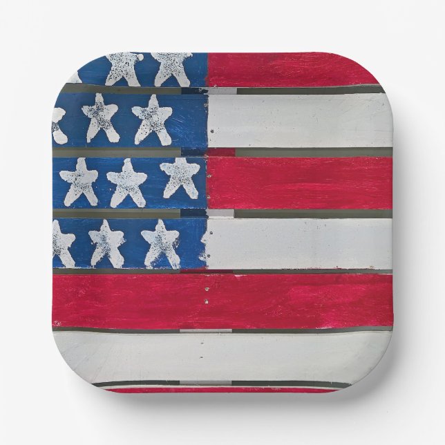 American Flag Painted On Wooden Pallet Paper Plates (Front)