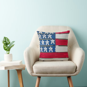 American Flag Painted On Wooden Pallet Throw Pillow
