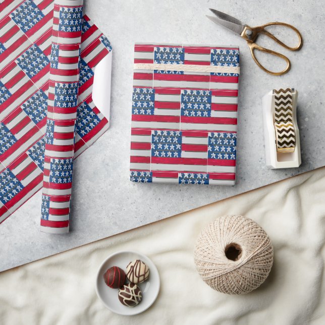 American Flag Painted On Wooden Pallet Wrapping Paper (Crafts)