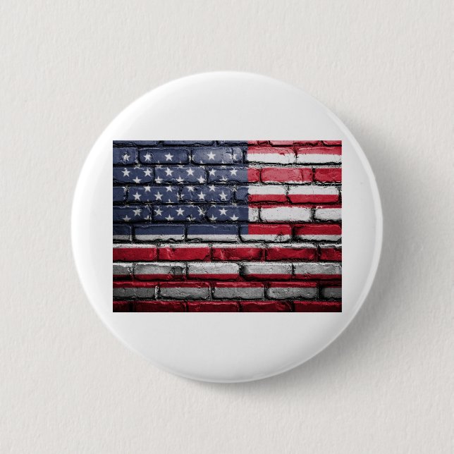 American flag painting on a brick wall button (Front)