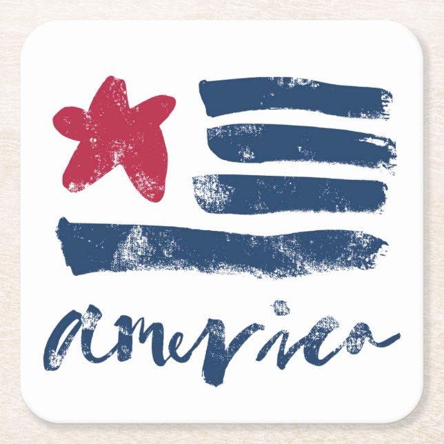 American Flag Paintstrokes Square Paper Coaster (Front)