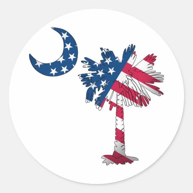 American Flag Palmetto Classic Round Sticker (Front)