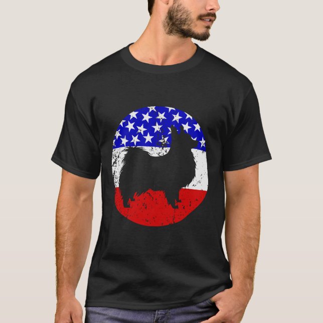 American Flag Papillon Dog T-Shirt (Front)