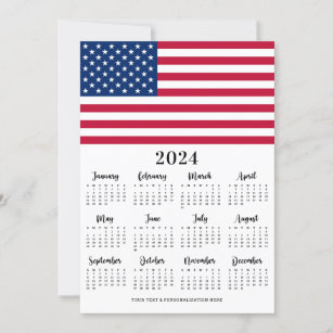 American Flag Patriotic 12 Month Calendar Holiday Card