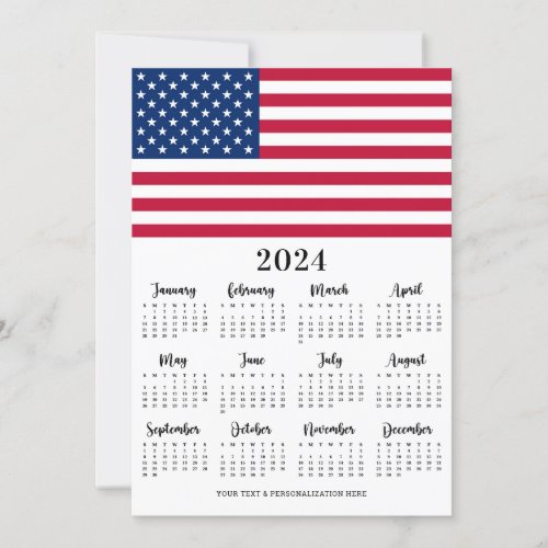 American Flag Patriotic 12 Month Calendar Holiday Card