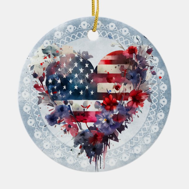American flag patriotic 4th July independence day Ceramic Ornament (Front)