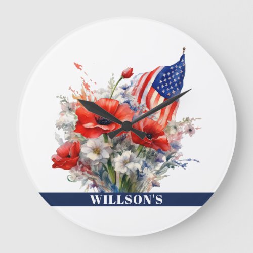 American flag patriotic 4th July independence day Large Clock