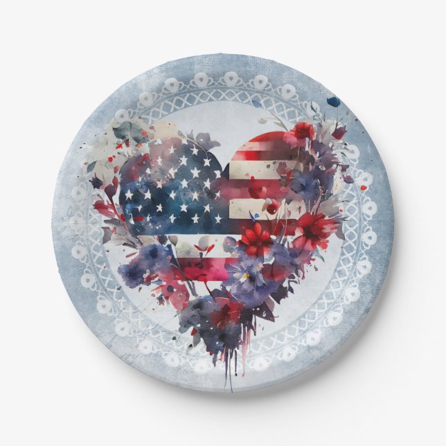 American flag patriotic 4th July independence day Paper Plates (Front)