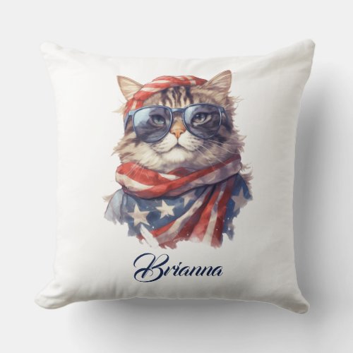 American flag patriotic 4th July independence day Throw Pillow