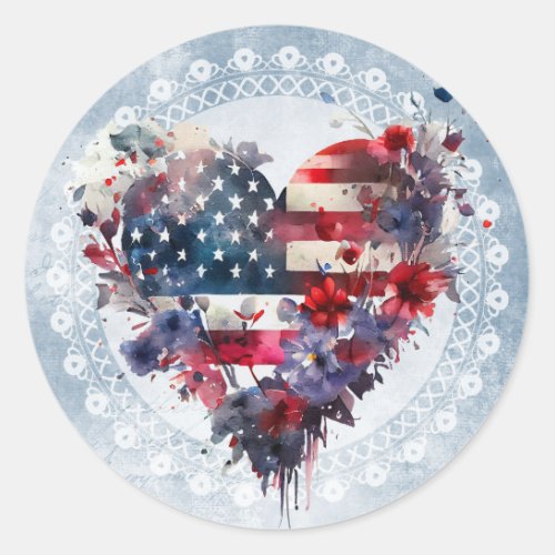 American flag patriotic 4th July independent day Classic Round Sticker