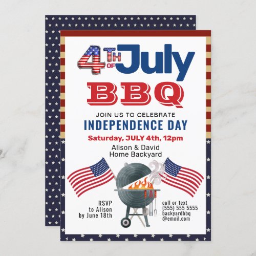 American Flag Patriotic 4th of July BBQ Party Invitation